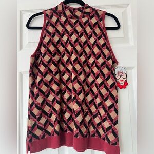 IRIS Apfel x INC International Concepts Black Red Gold Sleeveless Jacquard Top